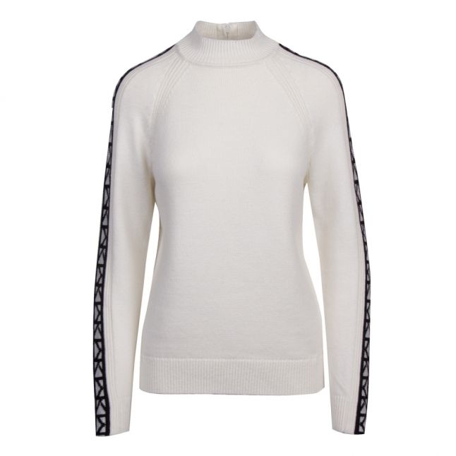 Womens White Logo Trim Knitted Jumper