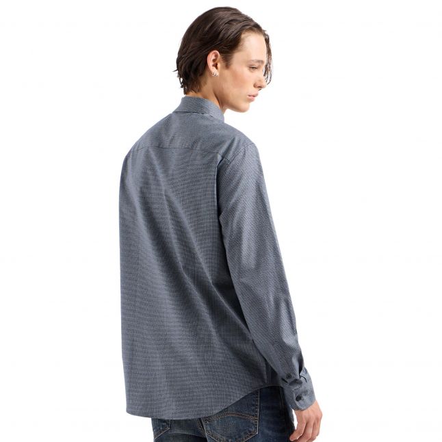 Mens Dark Blue Micro Check L/s Shirt