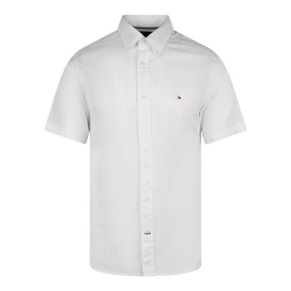 Mens White Flex Poplin Reg Fit S/s Shirt