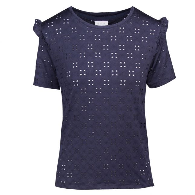 Womens Navy Vimsa Broderie Anglaise S/s T Shirt