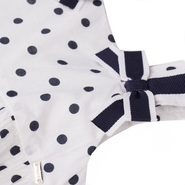 Infant White/Navy Polka Dot & Bows Dress