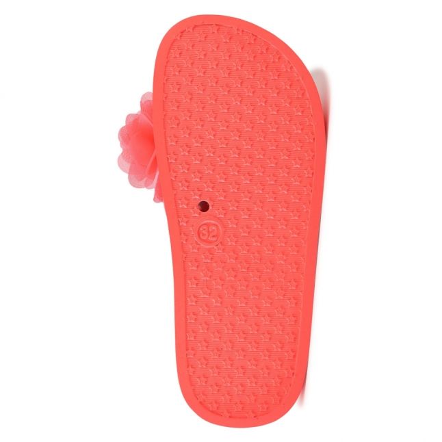 Girls Pink Fluoro Pleated Flower Slides (27-37)