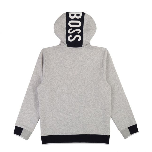 Boys Light Grey Marl Branded Tape Hooded Zip Sweat Top