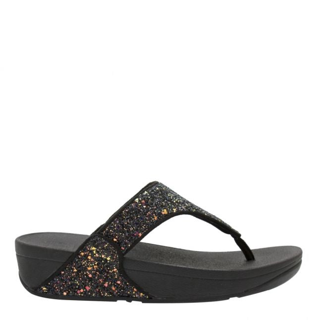 Womens Black Mix Lulu Glitter Toe-Thong Sandals