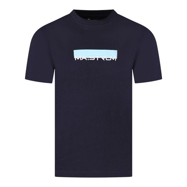 Mens Ink Navy/Sea Blue Block Print S/s T Shirt