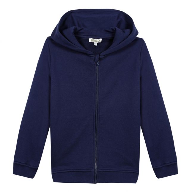 Junior Navy Logo Hooded Zip Through Sweat Top