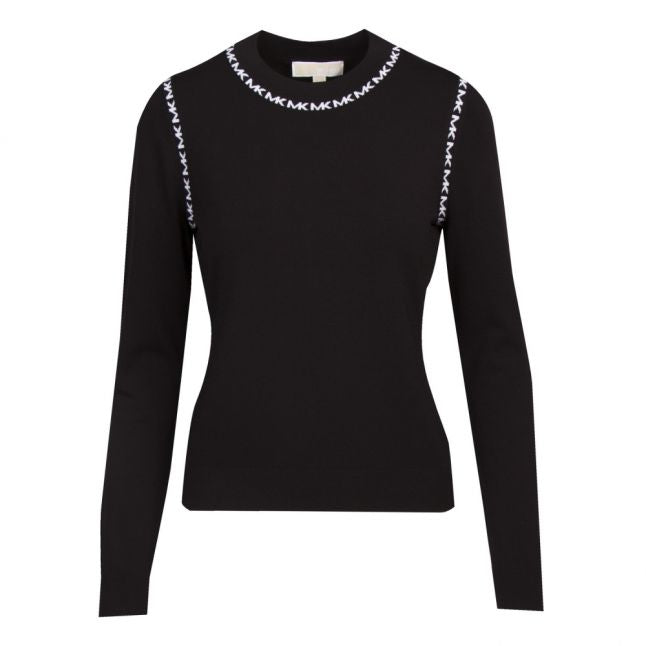 Womens Black Logo Trim Crew Knitted Jumper