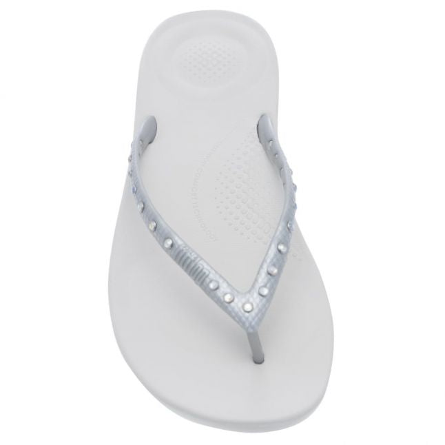 Womens Silver Iqushion Crystal Flip Flops