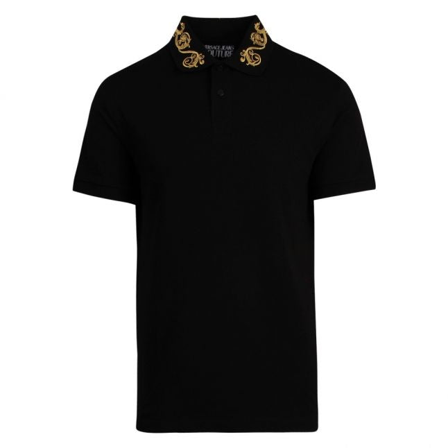 Mens Black Baroque Collar Regular Fit S/s Polo Shirt