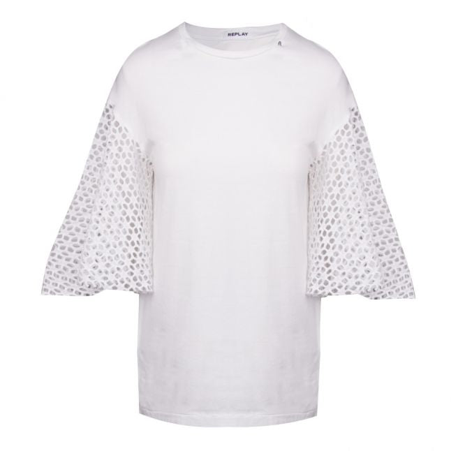 Womens White Crochet Sleeve T Shirt