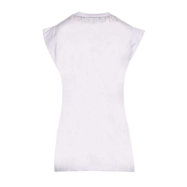 Womens White Diamante Neck Logo Fitted S/s T Shirt