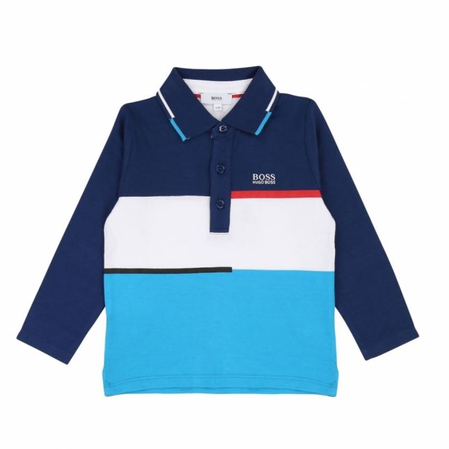 Boys Blue Colourblock L/s Polo Shirt