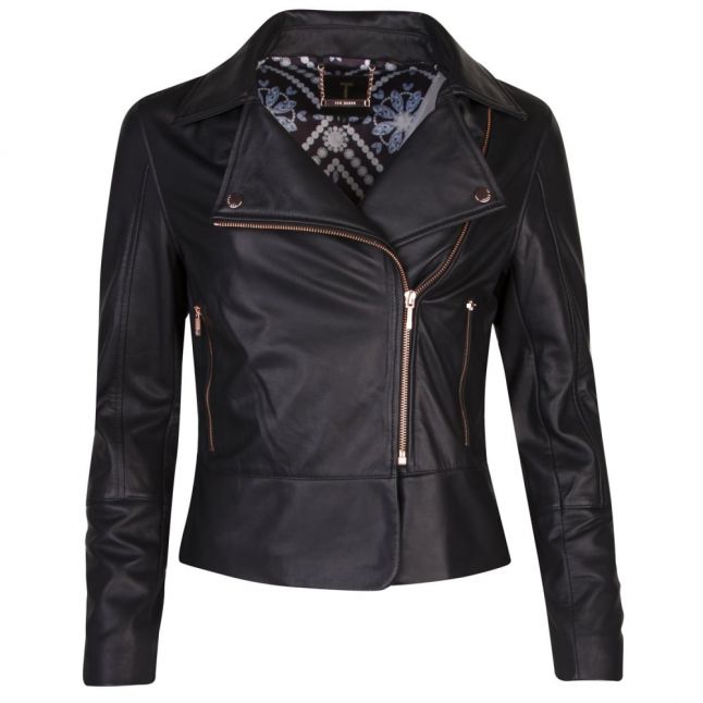 Womens Black Lizia Leather Biker Jacket