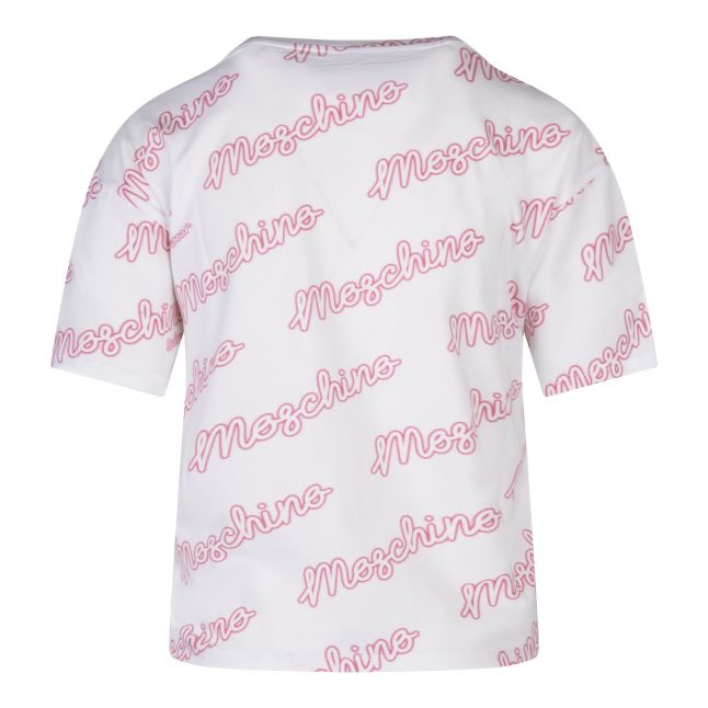 Womens White/Pink Neon Logo Crop S/s T