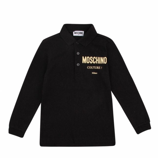 Boys Black Branded L/s Polo Shirt