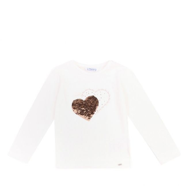 Girls Natural/Nude Sequin Heart L/s T Shirt & Skirt Set