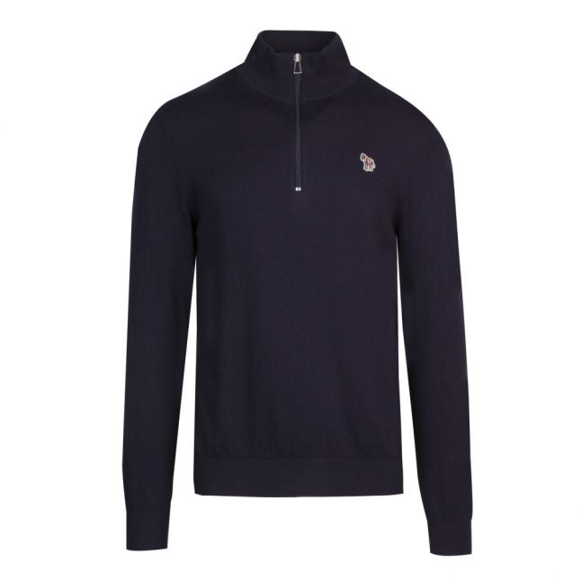 Mens Navy Zebra Half Zip Knitted Top