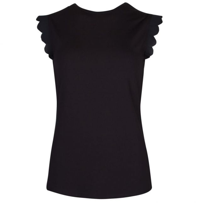 Womens Black Elliah Scallop S/s T Shirt