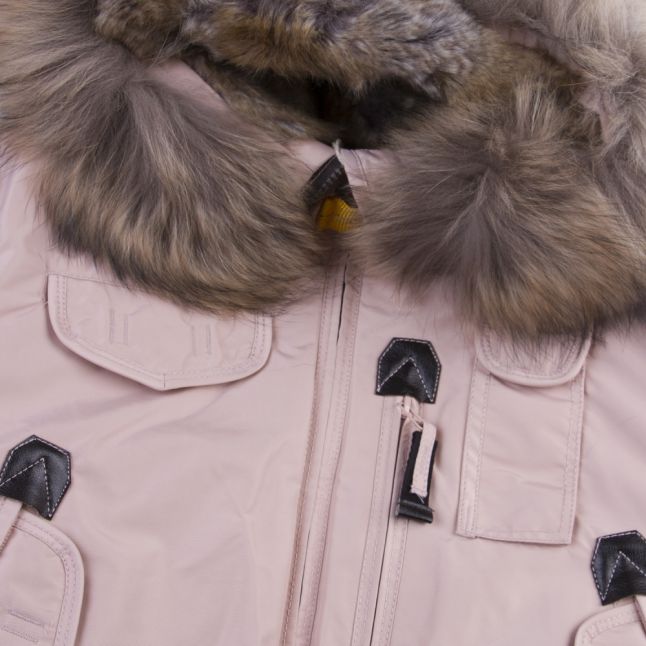 Girls Powder Pink Gobi Down Fur Hooded Jacket