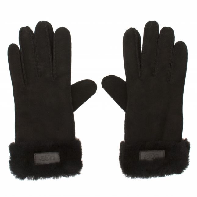 Womens Black Sheepskin Turn Cuff Gloves