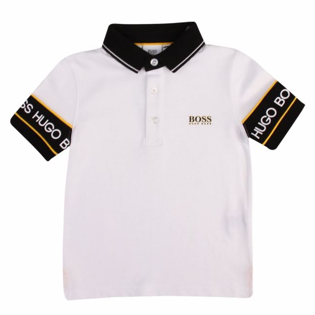 Boys White Logo Tape Sleeve S/s Polo Shirt