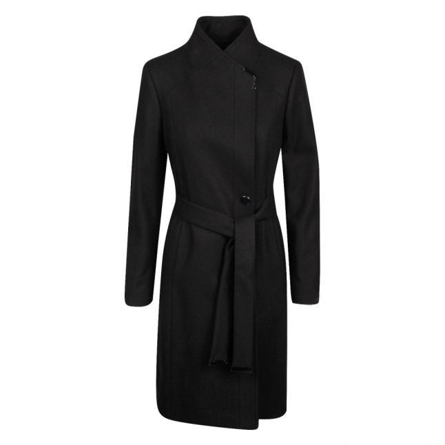 Womens Black Ellgenc Long Wool Wrap Coat