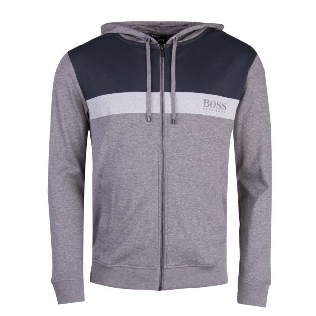 Mens Medium Grey Hooded Block Zip-Through Sweat Top