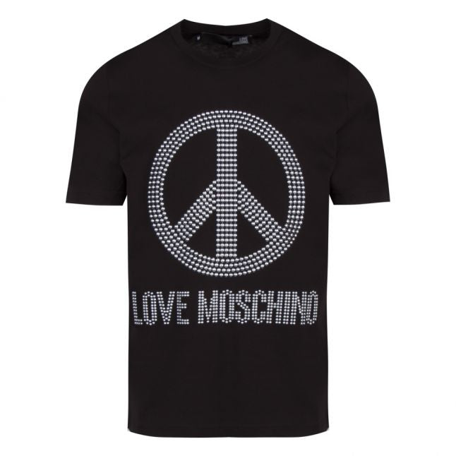 Mens Black Peace Stud Regular Fit S/s T Shirt