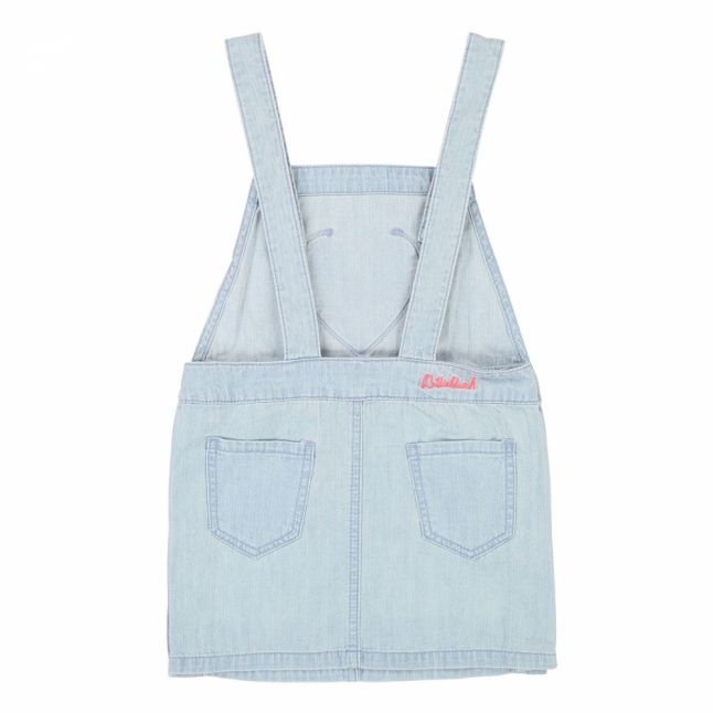 Girls Bleach Blue Heart Denim Overalls Dress