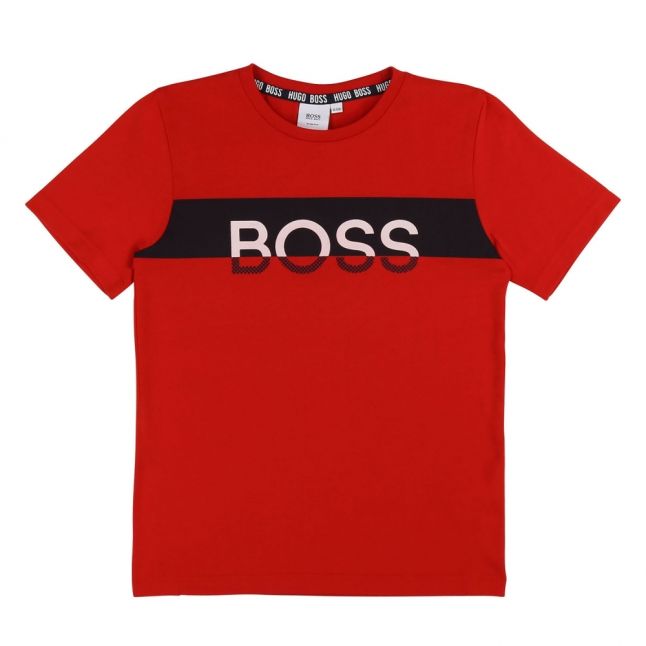 Boys Red Big Logo Colourblock S/s T Shirt