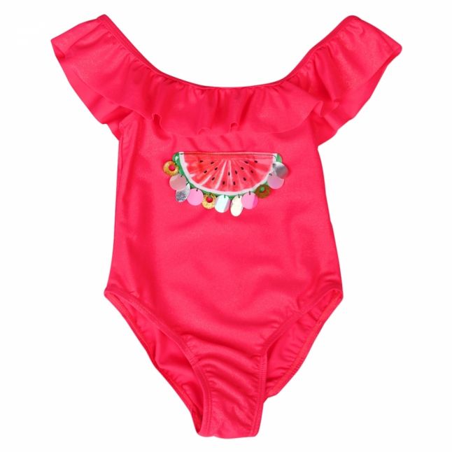 Girls Fuschia Watermelon Frill Swim Costume