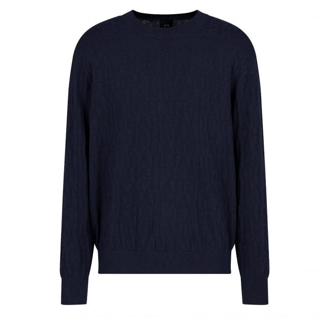 Mens Navy Lettering Crew Neck Knit