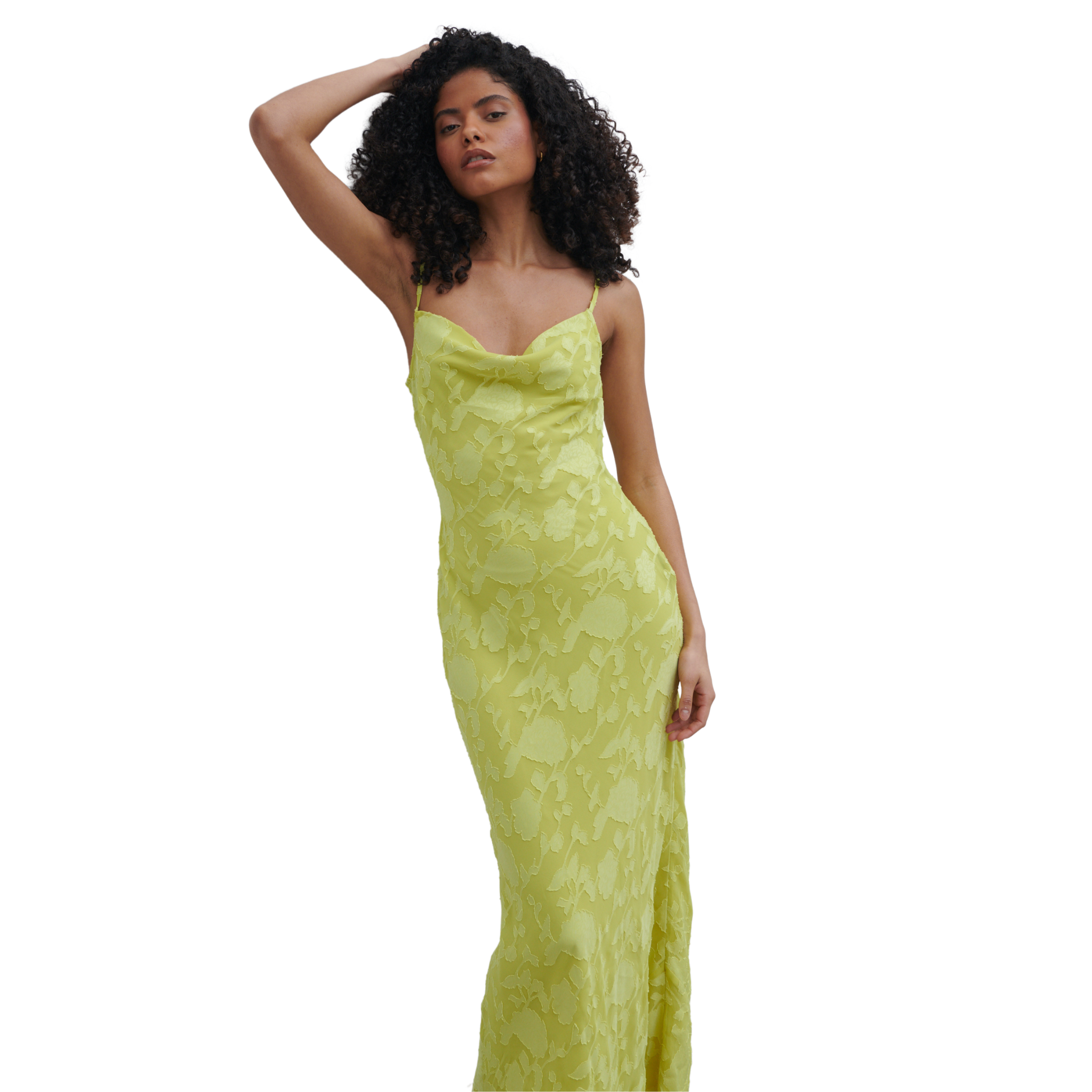 Womens Pretty Lavish Chartreuse Eden Jacquard Maxi Dress