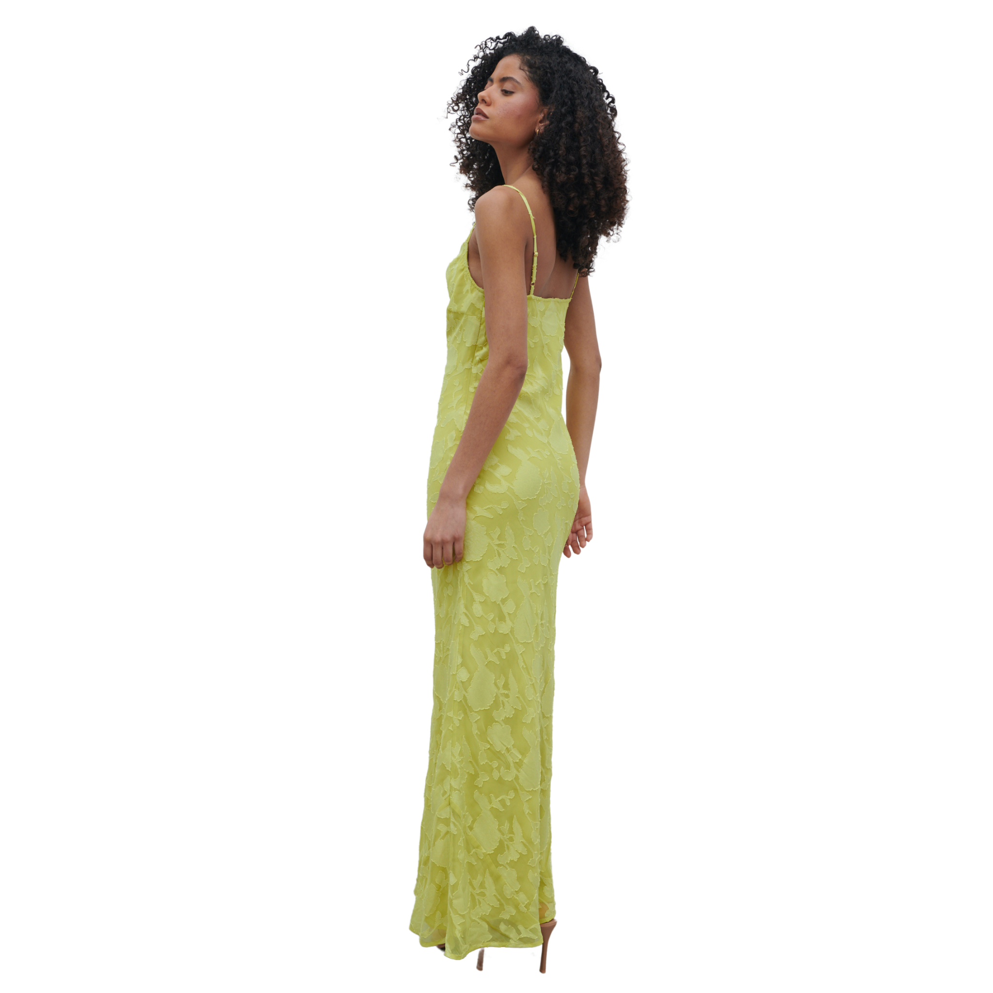 Womens Pretty Lavish Chartreuse Eden Jacquard Maxi Dress