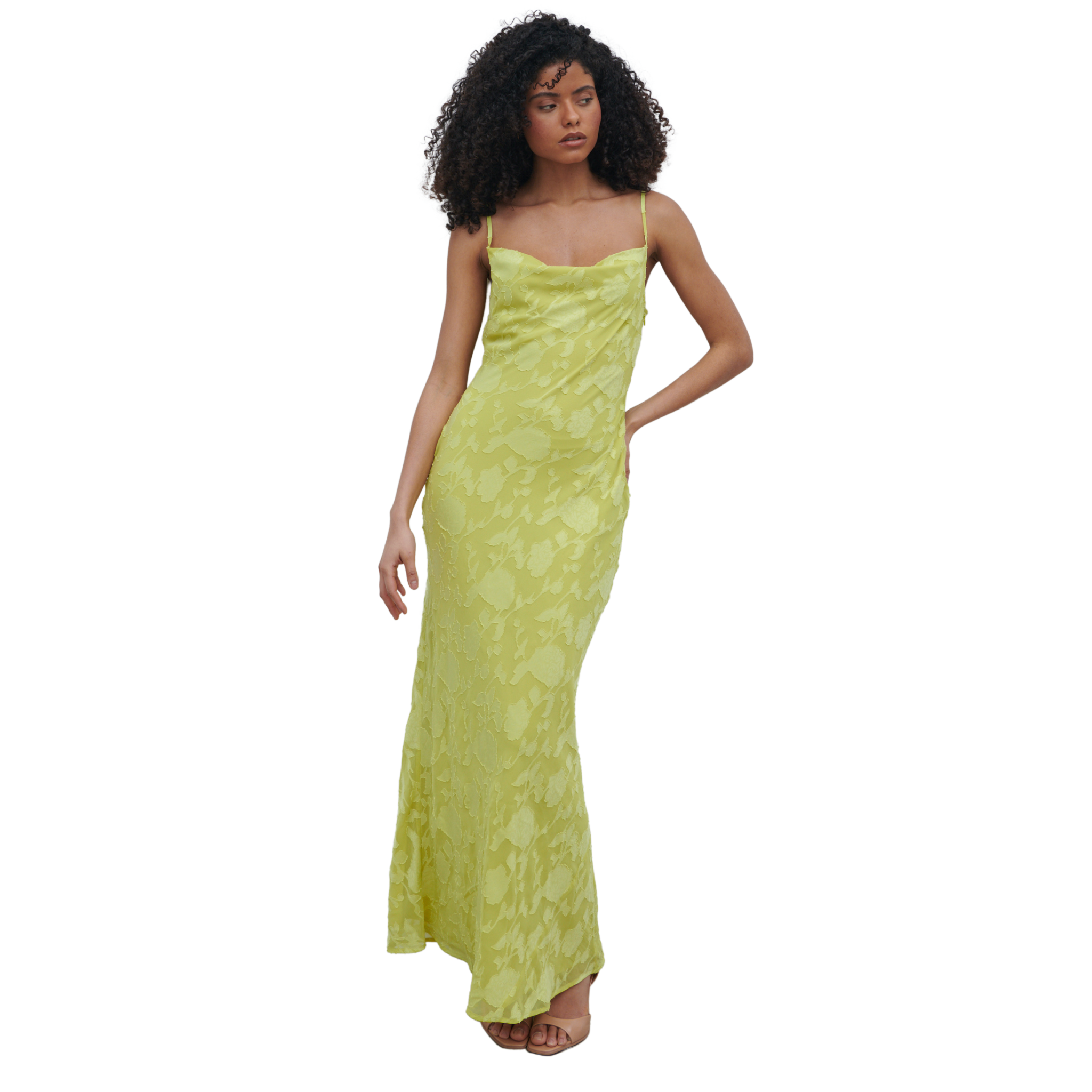 Womens Pretty Lavish Chartreuse Eden Jacquard Maxi Dress