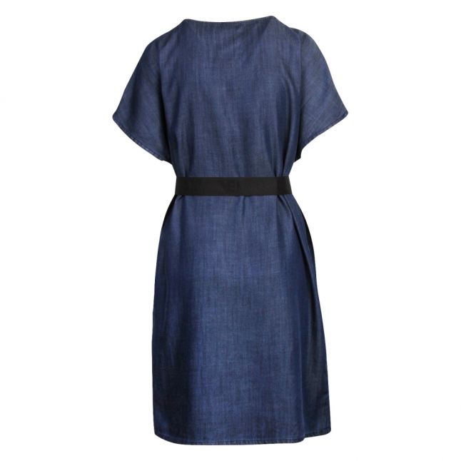 Womens Dark Blue Chambray Belted Dress