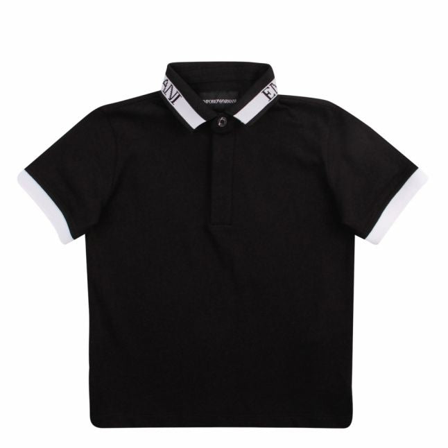 Boys Black Logo Trim Collar S/s Polo Shirt