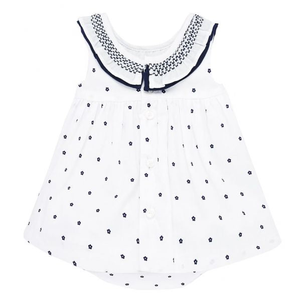 Baby Nautical White Woven Collar Bow Dress