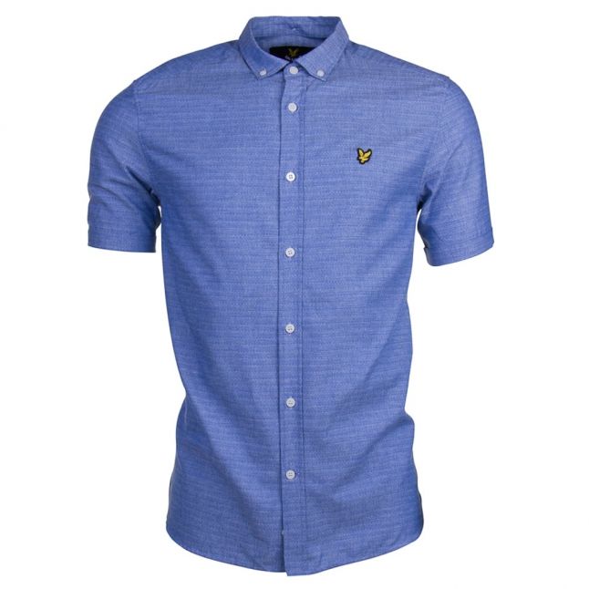 Mens True Blue Multi Coloured Running Stitch S/s Shirt