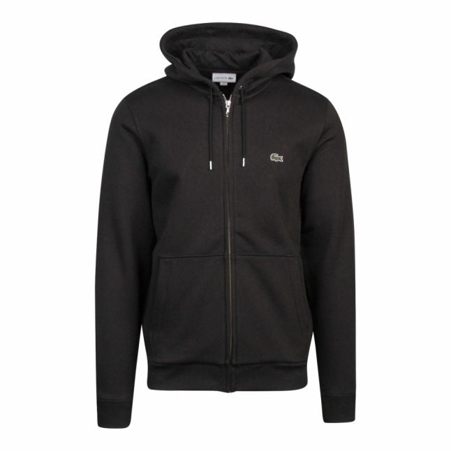 Mens Black Branded Tape Hooded Zip Sweat Top