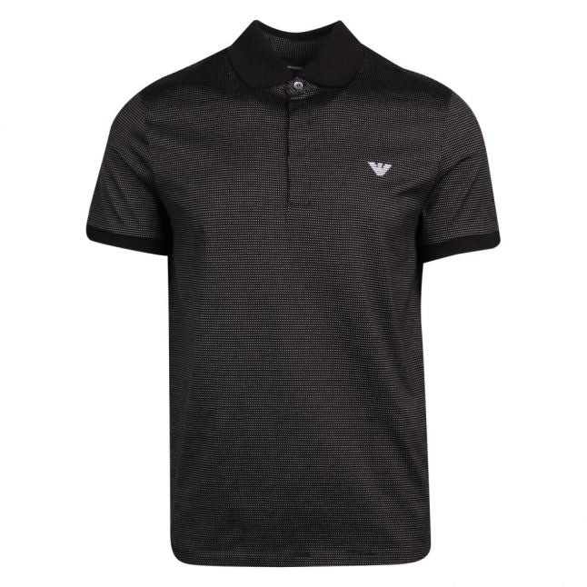 Mens Black Branded Textured S/s Polo Shirt