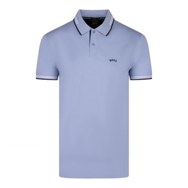 Mens Open Blue Paul Curved Slim S/s Polo