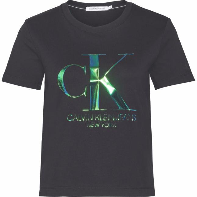 Womens Black Iridescent CK Straight Fit S/s T Shirt