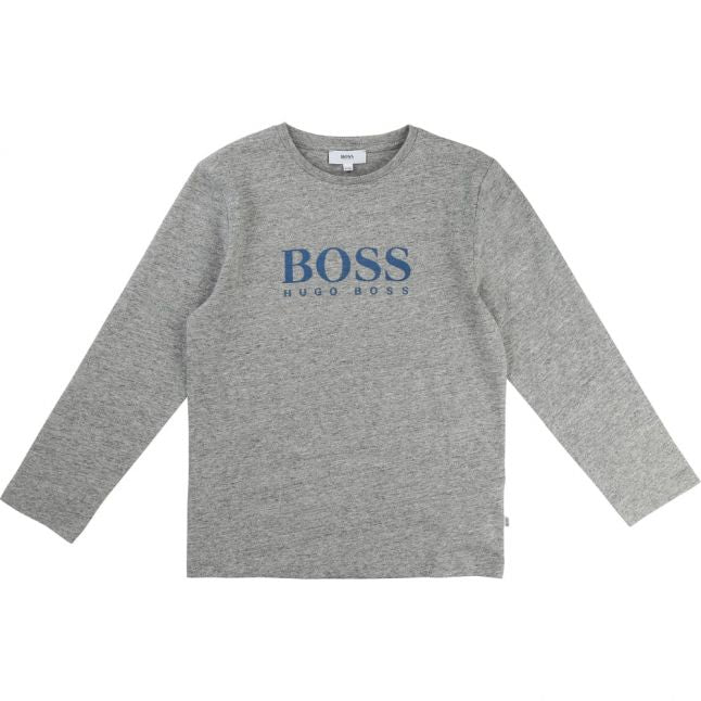 Boys Grey Marl Branded L/s T Shirt