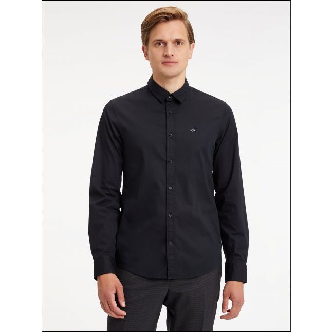 Mens Calvin Klein Black Stretch Poplin Slim Fit L/s Shirt