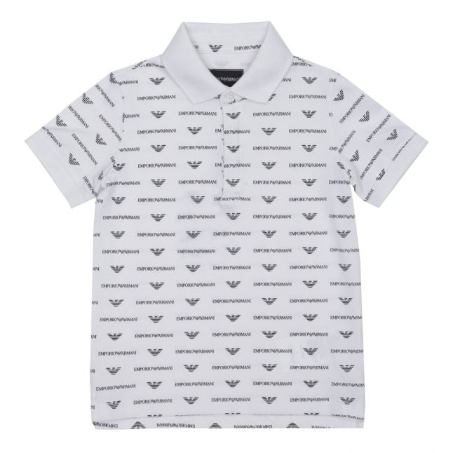 Boys White Multi Logo Print S/s Polo Shirt