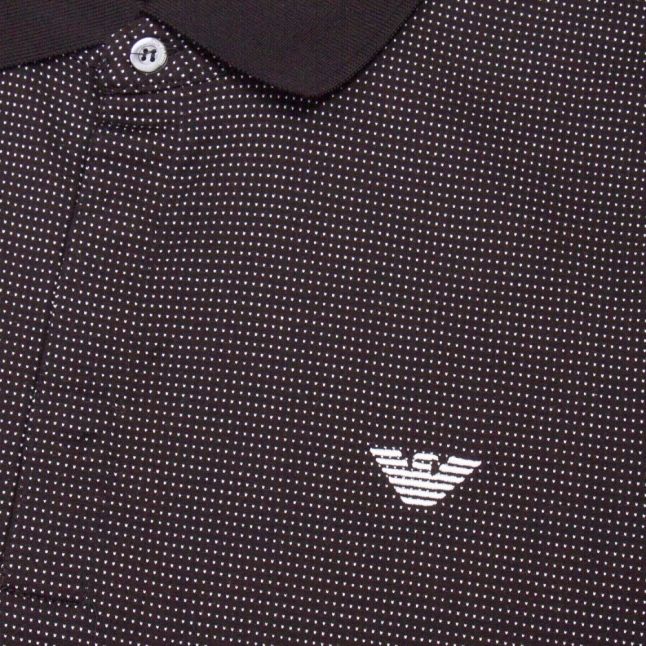 Mens Black Branded Textured S/s Polo Shirt