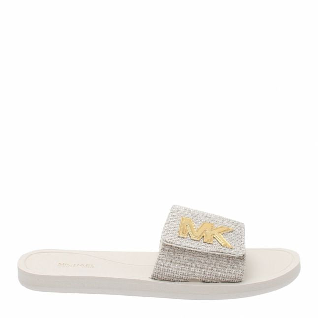 Womens Ecru/Gold Glitter Mesh Slides