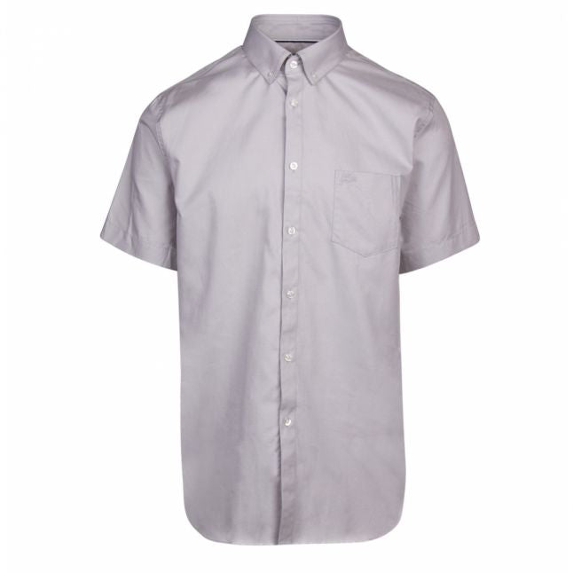 Mens Pale Grey Stretch Poplin Regular Fit S/s Shirt