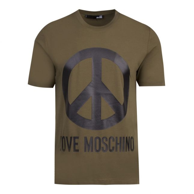 Mens Green Branded Peace S/s T Shirt